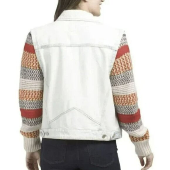 BLANK NYC $198 Large Happy Promises Striped Knit Denim Trucker Jacket NWT - Picture 2 of 10